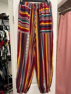 SHEIN Multicolor Striped Boho Jogger Pants - Red, Yellow, Teal